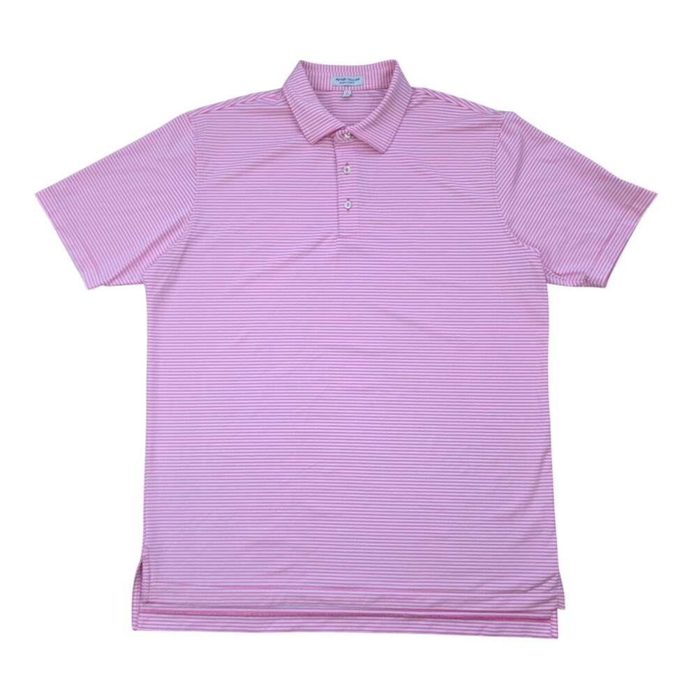 Peter Millar Summer Comfort Polo Mens L Pink White Stripe Golf Performance Shirt